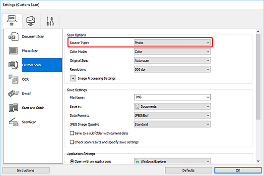 figure: Settings dialog box